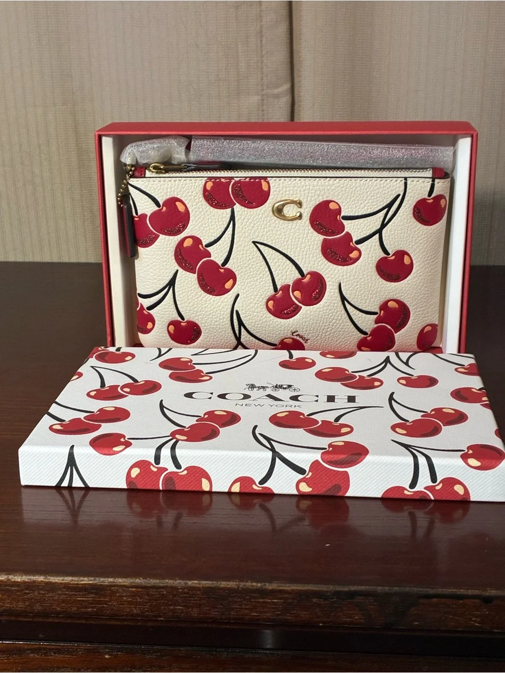 Coach Cherry Print Zip Wristlet